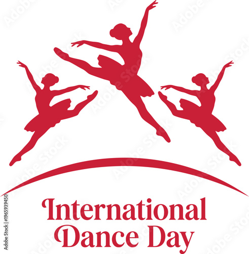 A vibrant illustration of three dancing silhouettes celebrating International Dance Day in a modern flat design