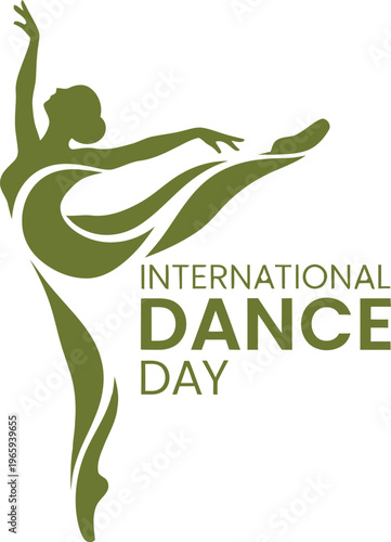 A green silhouette of a dancer celebrating International Dance Day in a minimalist vector graphic