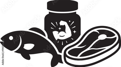 Protein Rich Food Illustration with Fish and Meat