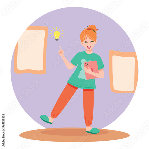 Happy girl with an idea, creativity and inspiration concept illustration 