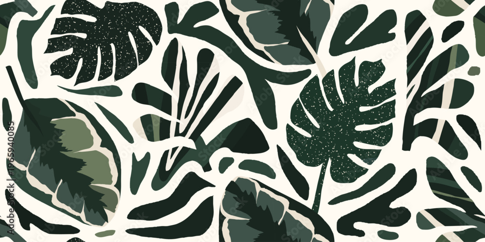 Fototapeta premium Abstract leaves silhouette pattern. Botanical contemporary seamless pattern. Hand drawn unique print.