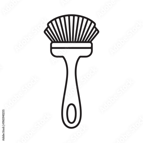 Simple black and white illustration of a paintbrush with a long handle and bristles