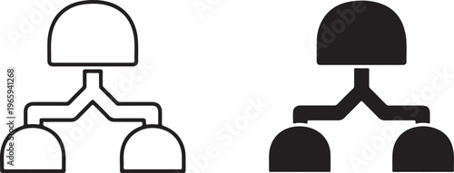 Outline and solid black hierarchy flow chart with a node branching into two bottom nodes on a white background