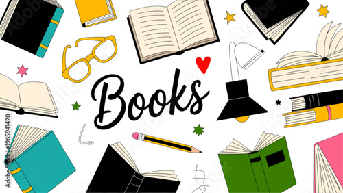 Colorful illustration of books and study items arranged creatively on a background Vector