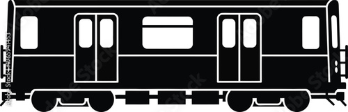 A black silhouette of a subway train car isolated against a plain white background for design Vector