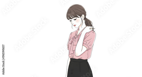 Anime girl in pink shirt isolated on transparent background