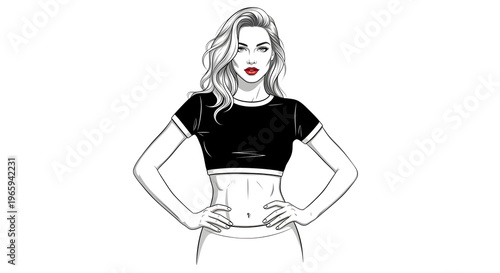 Woman in black top and white skirt isolated on transparent background