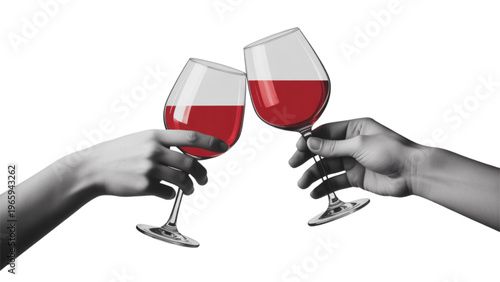 Two hands clinking wine glasses in a celebratory toast Vector