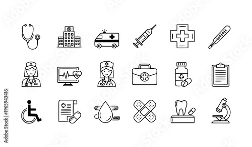 Healthcare Medical Line Icons Set Hospital Doctor Medicine Editable Stroke Vector Collection