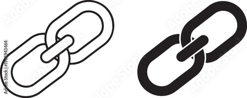 Two black and white chain link showing an outlined version and a solid filled version on a plain white background