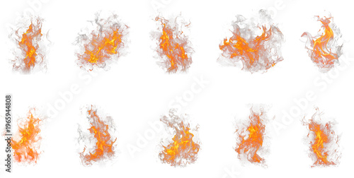 Vertical burning fire sparks and orange smoke plumes on transparency.