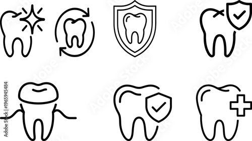 Illustrations depicting various dental health icons and procedures