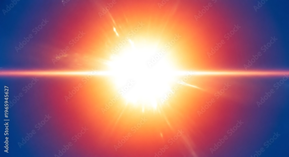 Obraz premium Magnificent solar explosion with red horizontal streak and intense white core against deep blue sky.
