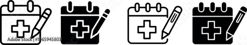 Four calendar icons with medical crosses and pencils for health scheduling.