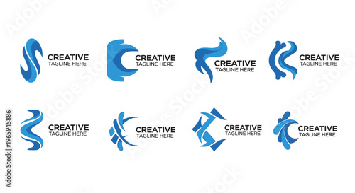 Abstract logo designs in blue color with creative tagline elements