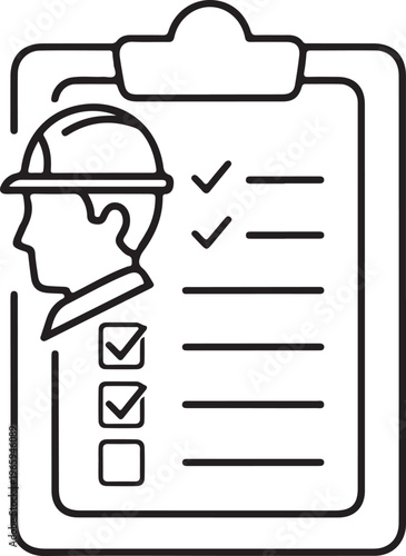 Construction worker profile on clipboard with checklist, safety inspection and report.