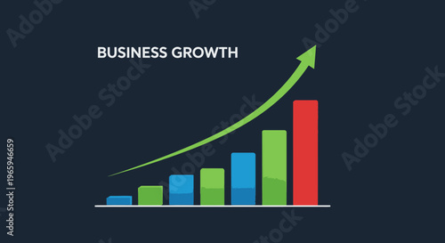 Business growth chart with increasing bars and upward arrow visualization