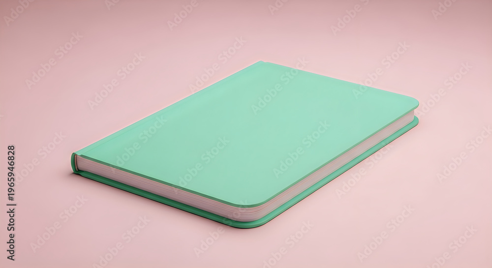 Fototapeta premium A mint green closed notebook on a pink background