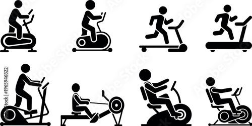 Variety of indoor cardio and strength exercise machines in use
