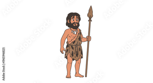 Cartoon caveman with spear isolated on white background