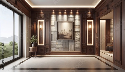 Luxurious Modern Interior Design with Elegant Artwork and Natural Light.