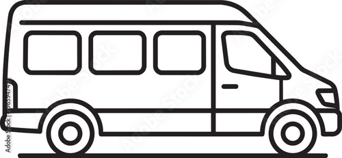 Side profile outline vector view of commercial minibus van representing small urban passenger public transportation vehicle