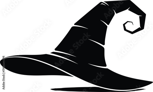 Black Witch Hat Silhouette Icon Isolated On White Background For Halloween Party Decoration Spooky Wizard Costume Design And Magical Elements