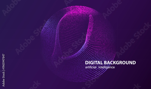 3d dotted sphere with hole tech banner. Technology particles circle fantasy glob. AI big data background. Artificial Intelligence psychological science vector design.