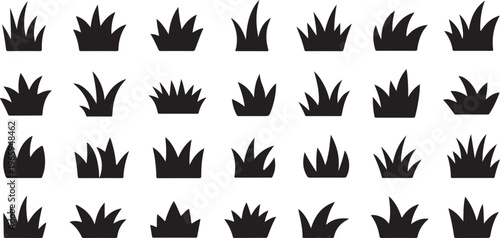 Black grass silhouettes set isolated on transparent background for nature landscape decoration and garden meadow vector elements.