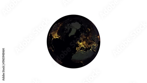 Earth globe rotating in space with lights highlighting populated areas and continents