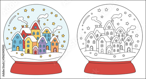  Cute cartoon puppy dog sitting in a field of colorful spring tulips including black and white coloring page version isolated,