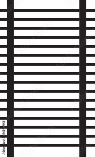 Closeup of horizontal blinds with two vertical supports