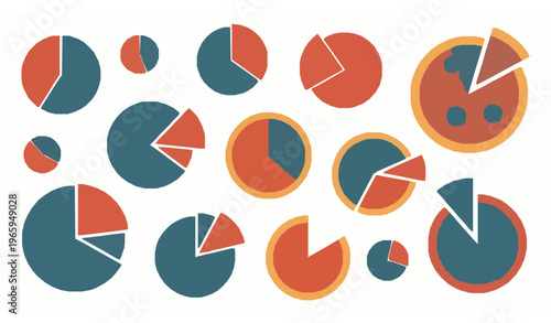 Segmented pie chart and circle diagram set with pizza style infographic elements flat vector