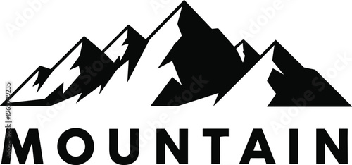 Silhouette of mountains with the word mountain below on a transparent background.