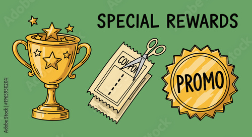 An illustration of a shiny golden trophy cup with stars, symbolizing achievement and success, on a green background.