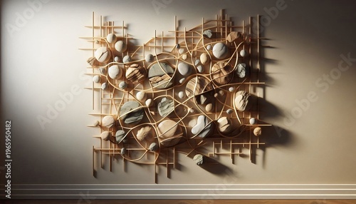 Abstract Wall Art Sculpture with Natural Elements and Textures.