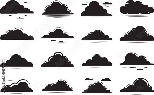 Set of black cloud icons isolated on a transparent background vector illustration for your weather projects.