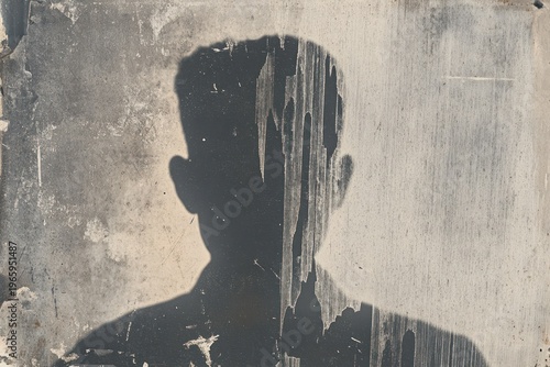 Mysterious Human Silhouette on Distressed Grunge Wall Texture