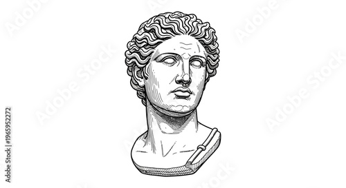 Classical sculpture head illustration against white background design element