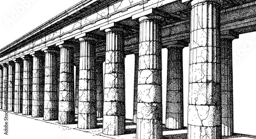 Architectural illustration of ancient columns in perspective view