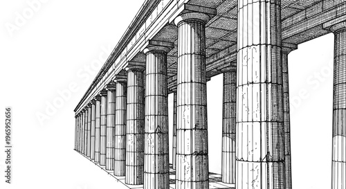 Architectural illustration of classic columns and structure on white background