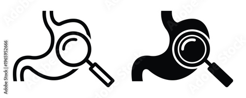 Stomach Health Examination Vector Icon with Magnifying Glass