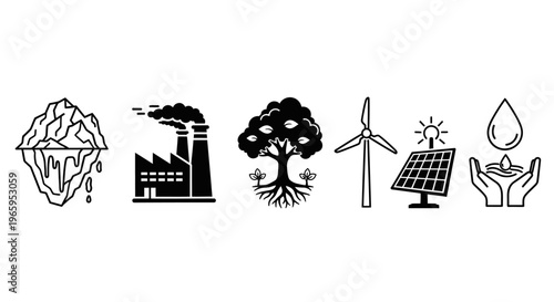 Environmental icons climate change factory energy and sustainable solutions