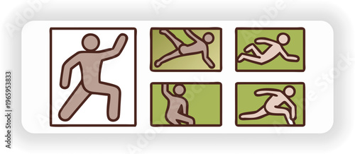 Set of Fall and Slip Hazard Safety Icons – Human Falling Accident Pictograms