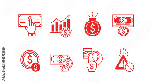 Financial icons in red business investment and monetary concepts