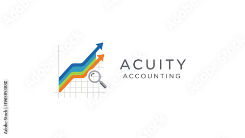 Acuity Accounting logo with magnifying glass over a colorful upward trending graph.