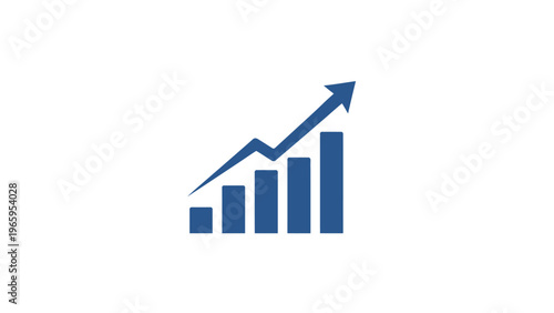 Blue Bar Graph with Upward Trending Arrow Illustrating Growth.