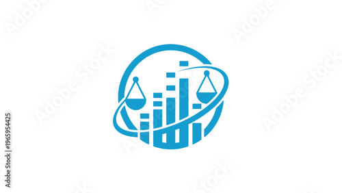 Legal Finance Analytics Logo with Scales and Bar Graph.