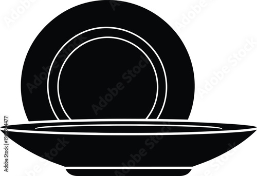 A minimalist black silhouette icon representing a set of ceramic dinner plates for table setting Vector
