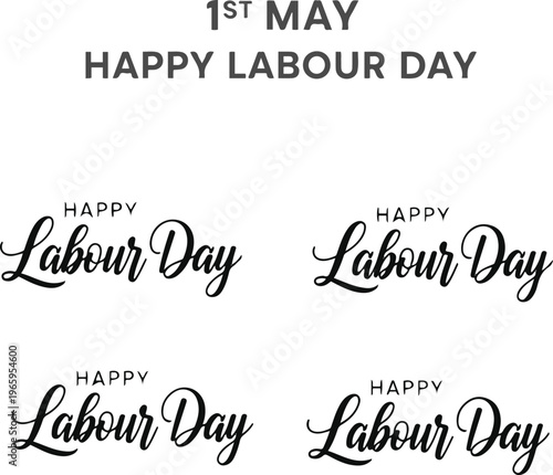 Four typographic variations of happy labour day text in black on white background typography text greeting card